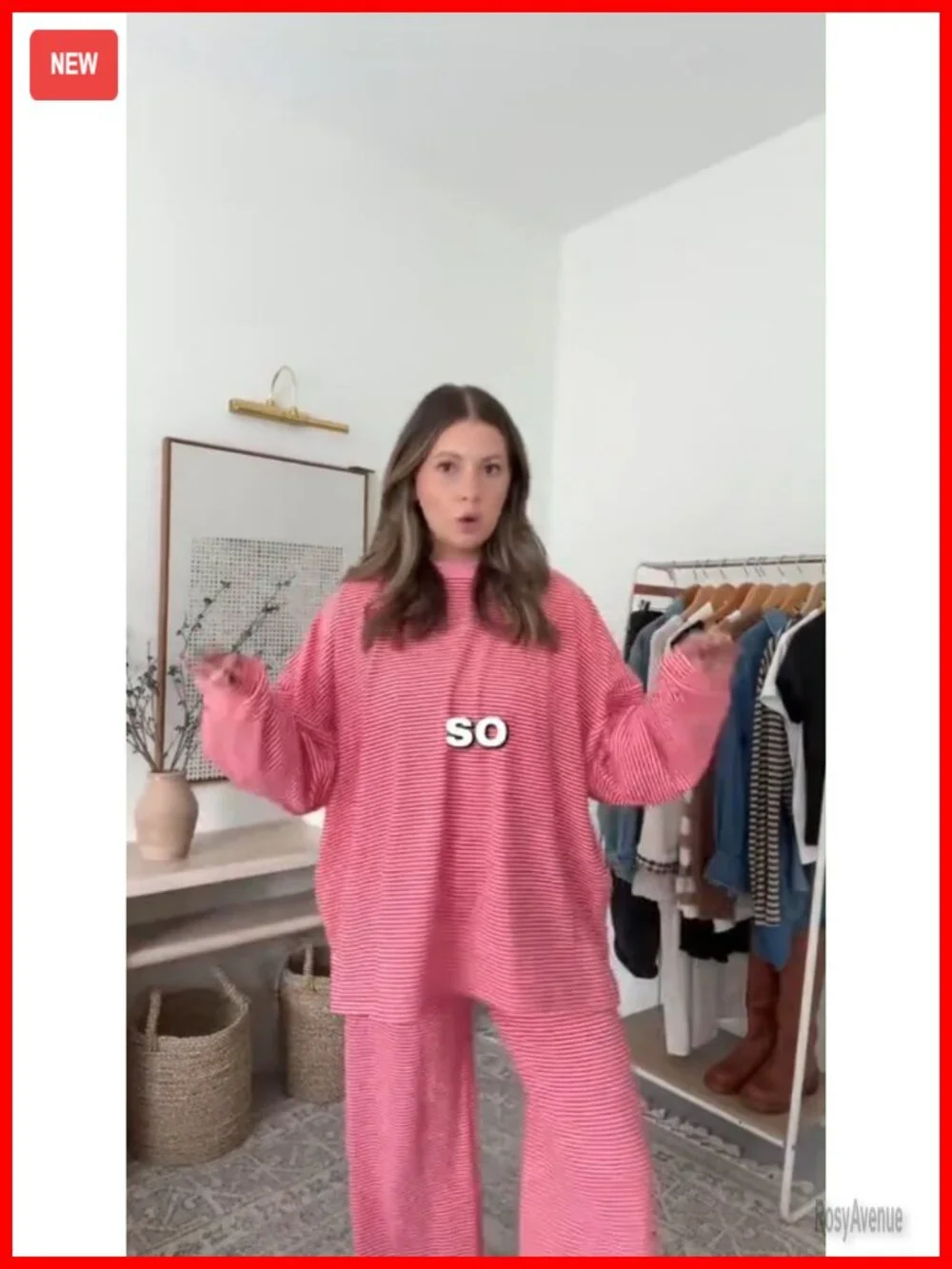 2 Piece Striped Lounge Set Oversized Tee Wide Leg Pajamas
